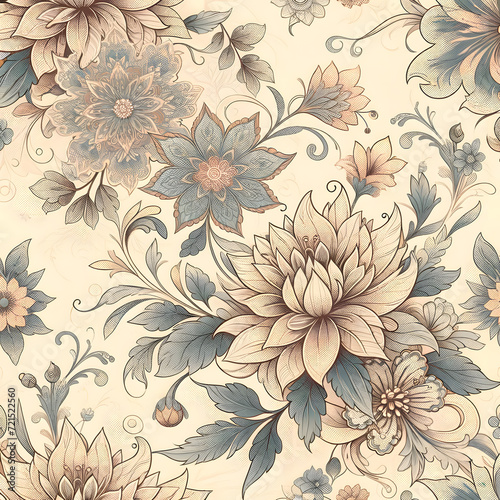 Vintage Botanical Elegance, Flora Leaf and Flower pattern. Vintage style. Texture Pattern