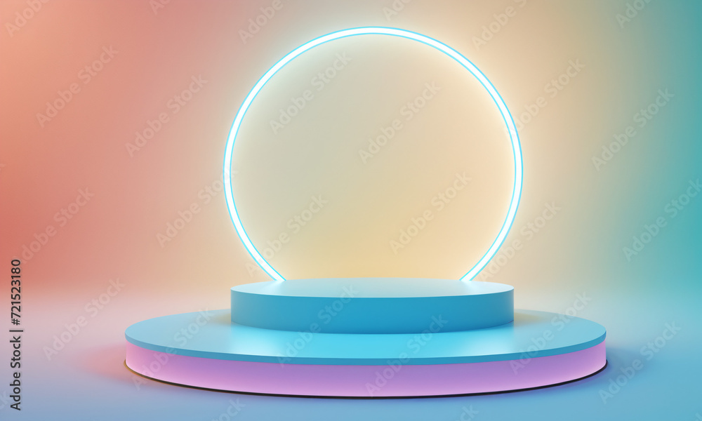 Product Display, Glowing Neon Circle on a Pedestal, Modern Presentation, Futuristic, Minimalist Product Display, Glowing Neon Circle on a Pedestal, Modern Presentation, Futuristic, Minimalist