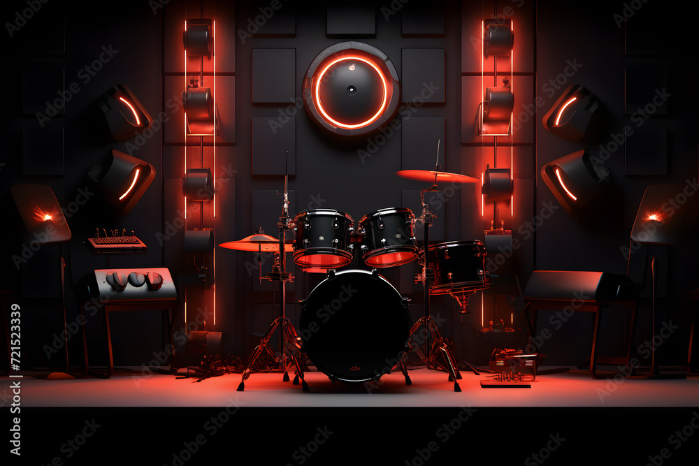 music room with a wall-mounted electronic drum kit