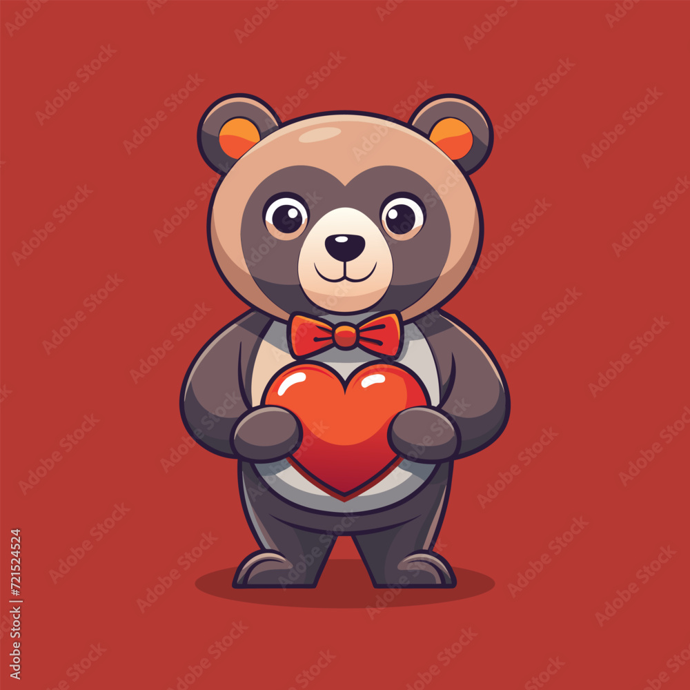 Cute cartoon panda holding a red heart. Vector illustration EPS 10 Cute cartoon panda holding a red heart. Vector illustration EPS 10