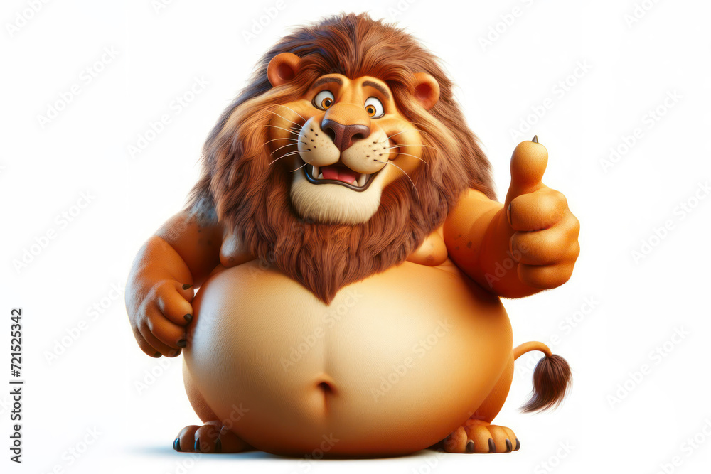 A funny fat Lion giving a thumbs up isolated on solid white background. ai generative A funny fat Lion giving a thumbs up isolated on solid white background. ai generative