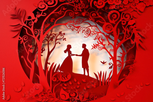 Round wedding composition in beautiful paper cut style design.
