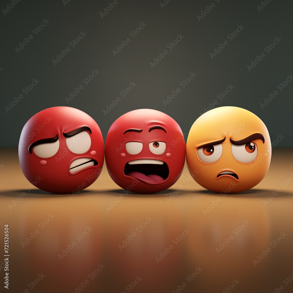Fototapeta premium illustration of three emoticons: the first is sad, the second is smiling, the third is neutral сreated with Generative Ai
