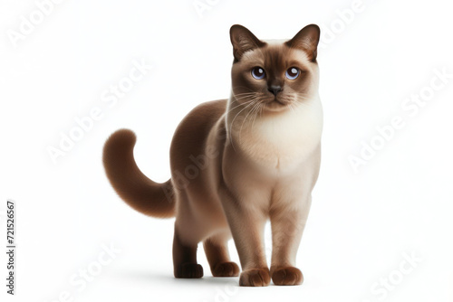 full body photo of a Burmese cat isolated on solid white background. ai generative