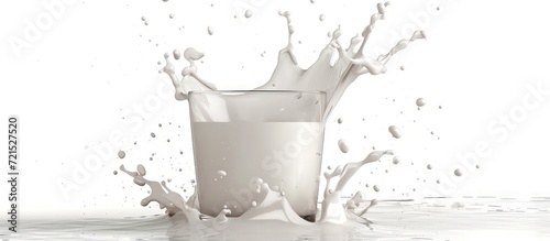 Milk splash out of glass isolated white background. AI generated
