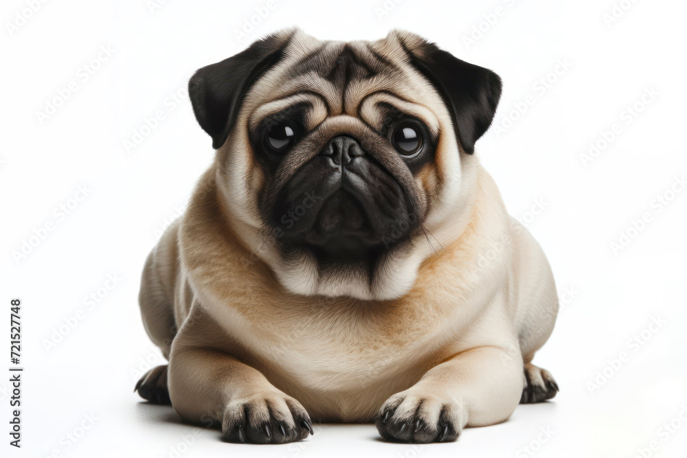 full body photo of a Pug dog isolated on solid white background. ai generative