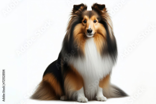 full body photo of a Shetland Sheepdog dog isolated on solid white background. ai generative