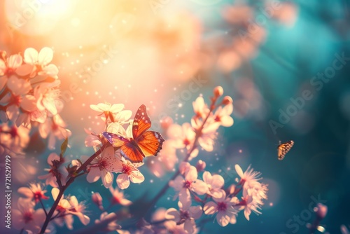 Butterfly Flying Over Flowers in a Meadow © Sandris
