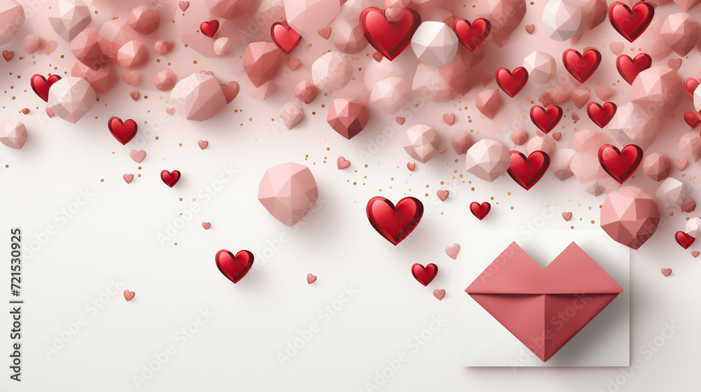 A Symphony of Love Gleaming Red Hearts and a Delicate Envelope Unleashing Affection and Warm Emotions
