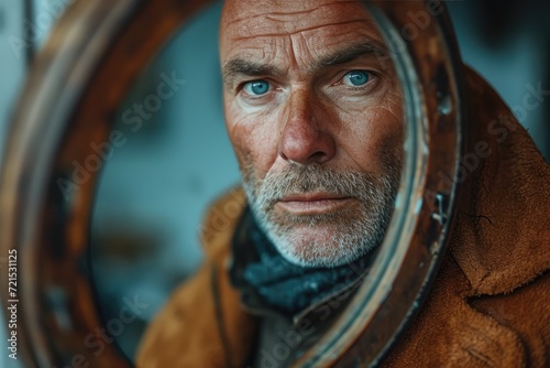 Wallpaper Mural A man's reflection reveals a lifetime of experiences etched on his aging face, framed by a bushy beard and captured in a poignant portrait Torontodigital.ca