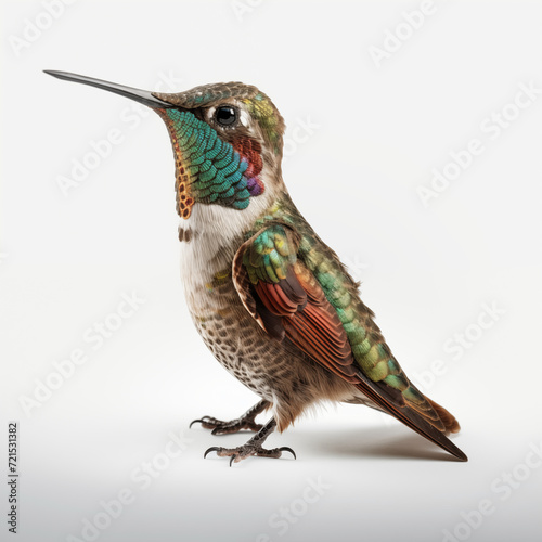 A detailed High quality, portrait image of a Hummingbirds bird placed on a white background.