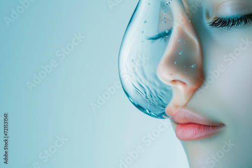 skin care moisturizing concept female face inside water drop  photo