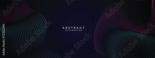 Abstract Blue, Green Gradient Flowing Dot Waving Particle geometric Technology Background. Digital Futuristic Purple, Pink Gradient Dotted Wave. Concept For Science, Music cover, website, header