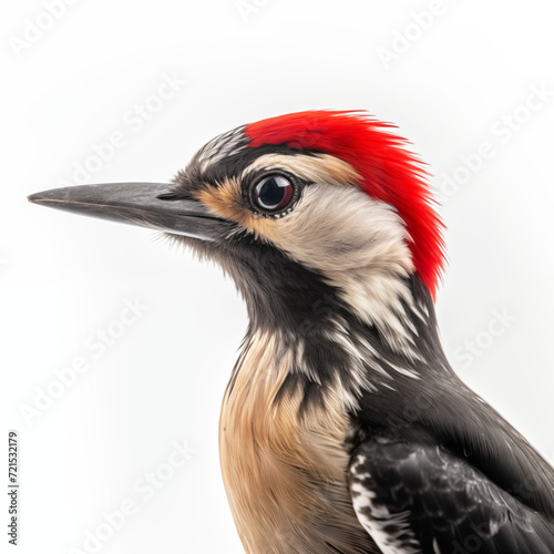 A detailed High quality, portrait image of a Woodpeckers bird placed on a white background.