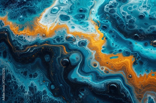 a blue and yellow liquid painting