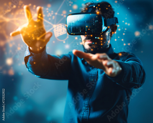 Virtual Reality Experience, Futuristic VR Headset in Use, Digital Innovation and Entertainment Concept