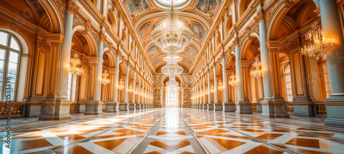 gold marble interior of the royal palace. golden palace. castle interior.