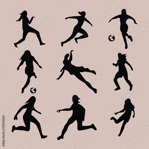 vector woman silhouettes of football or soccer players in a different style