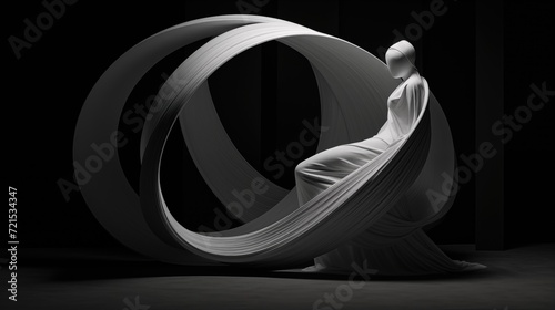 statue, surreal floating sculptur on black background, minimal wallpaper, white sculptur, Aesthetic wallpaper, woman sculptur  photo