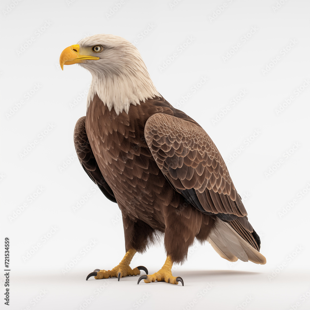 Obraz premium A detailed High quality, portrait image of a Bald eagle bird placed on a white background.