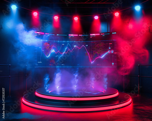 Energetic Esport Event, Competitive Gaming Stage with Light Show and Engaged Audience photo