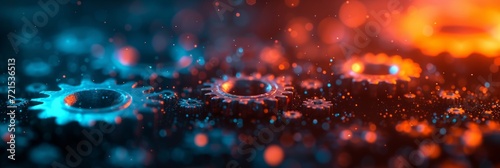 Abstract technological background of translucent gears in dark colors