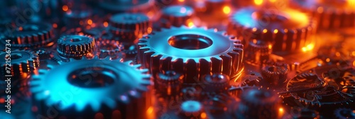 Abstract technological background of translucent gears in dark colors
