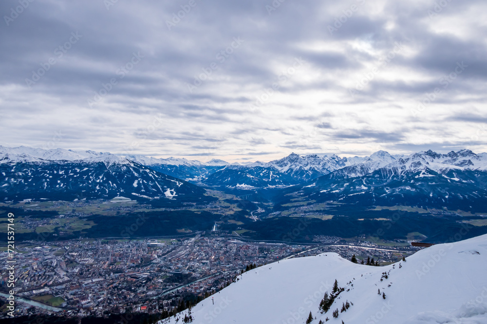 Top view of Innsbruk city during winter (Austria).