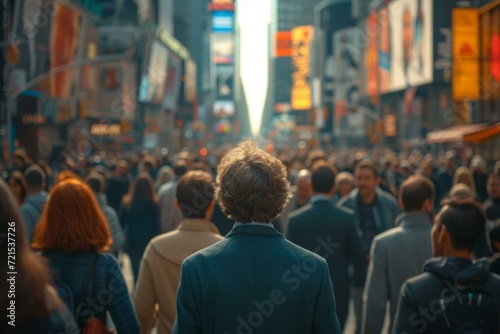 A man walking through a crowded city street