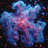 Blue and purple abstract nebula with bright red core