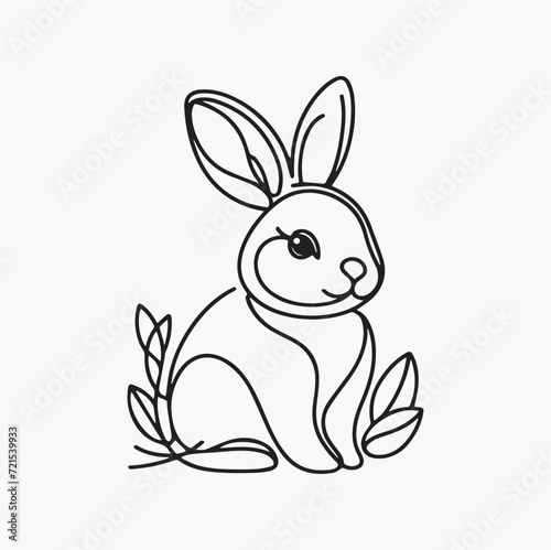 cute little rabbit with branches and leafs character vector illustration design