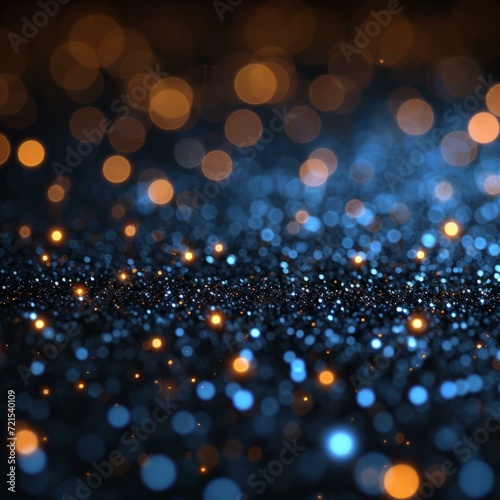 Blue and gold glitter texture with glowing lights background © Molostock