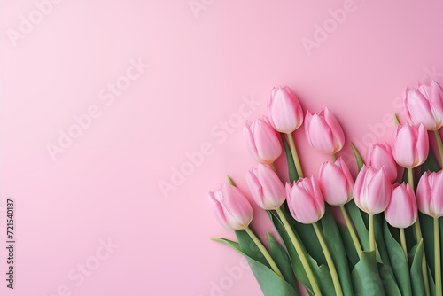 Pink Tulips Feminine Floral Wallpaper and Greeting Card in Flat Lay Style, Mother's Day Sale, female, flora, holiday © JS