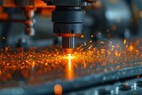 Industrial laser cutting machine cuts metal with sparks