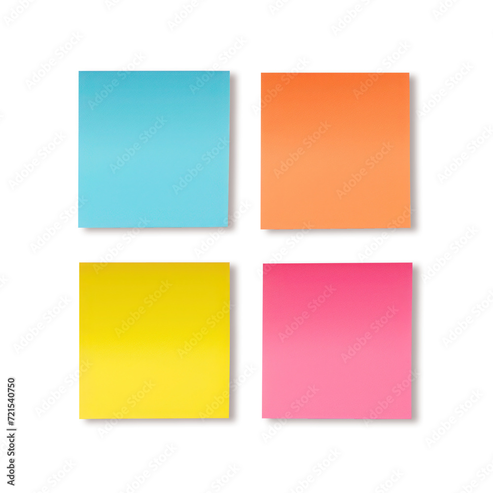 Empty paper sheets for notes isolated on transparent background. Set of colored sticky notes