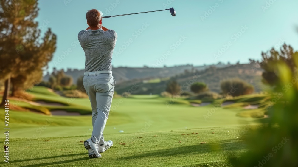 Obraz premium man playing golf on a golf course