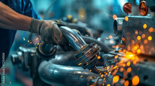 welder welding a metal pipe in a factory