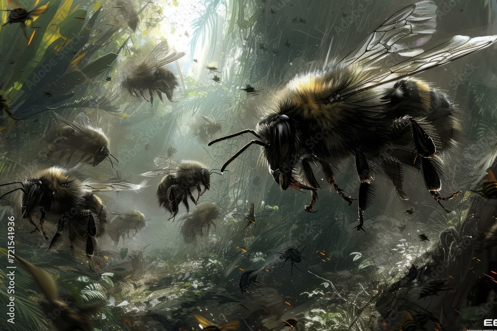 A swarm of killer bees in the jungle - obrazy, fototapety, plakaty 