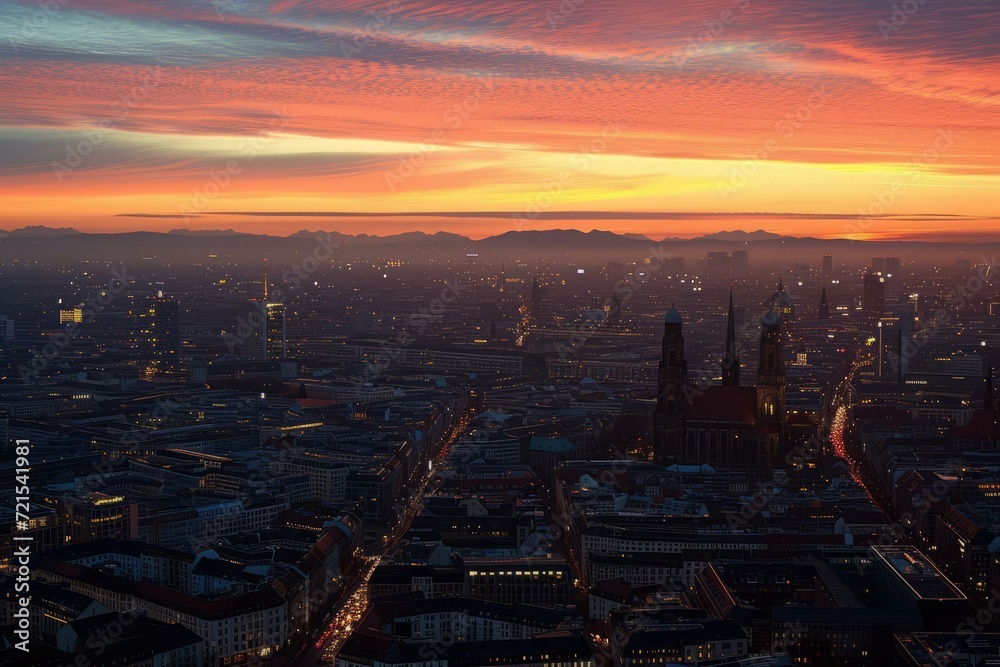 Naklejka premium Cityscape of Munich, Germany at sunset