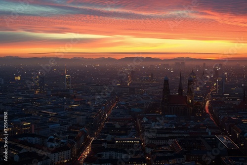Cityscape of Munich  Germany at sunset