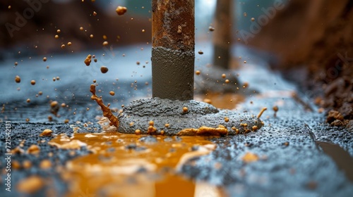 Close-up of a construction worker pouring concrete from a concrete pump
