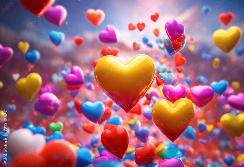 Beautiful background of colorful love hearts. Festive romantic background.