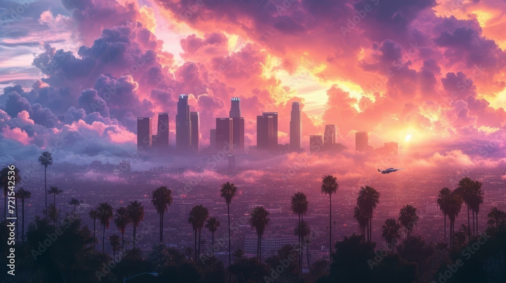 Palm trees under the setting sun in Los Angeles