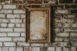 old wooden frame on whitewashed brick wall