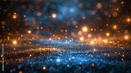 Blue and gold glitter background with glowing lights