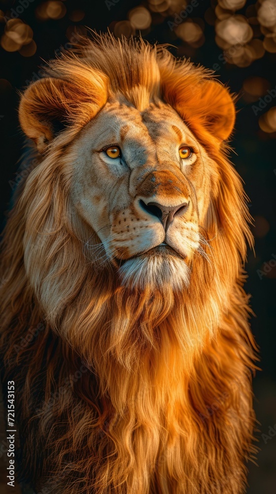 Portrait of a male lion with a majestic golden mane