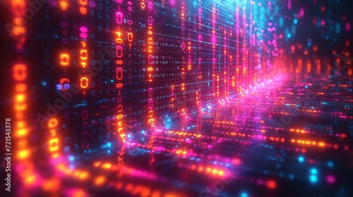 Binary code tunnel. Futuristic information superhighway. Digital cyberspace. Matrix background. Big data visualization.