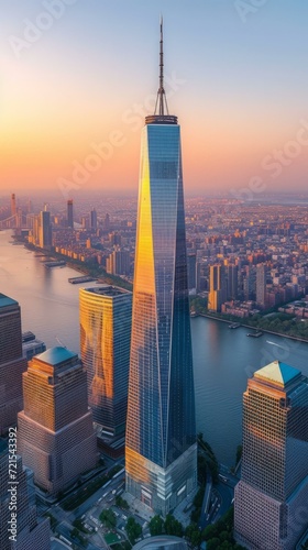 One World Trade Center at sunset, New York City photo