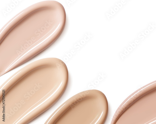 make up.BB,CC,DD creme smudges range of colors on white background.transparent. Beige concealer strokes. Vector Illustration