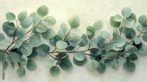 Eucalyptus leaves on a beige background